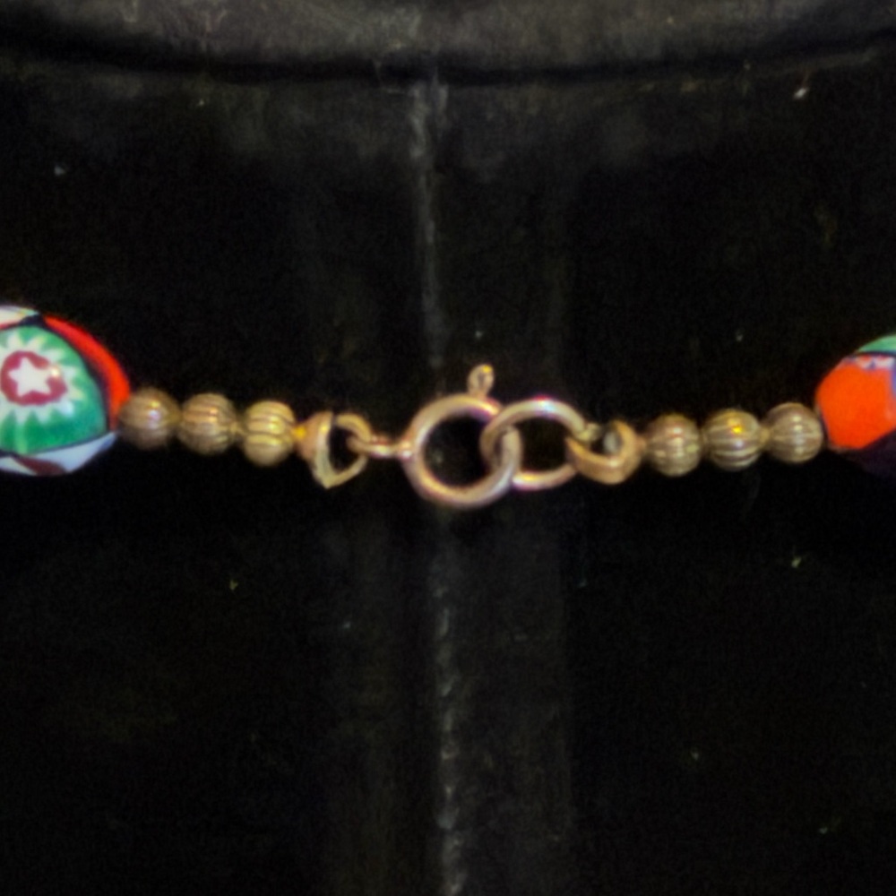 Vintage Millefiori Glass Bead Necklace — Multicolor Floral Beads - Picture 5 of 8